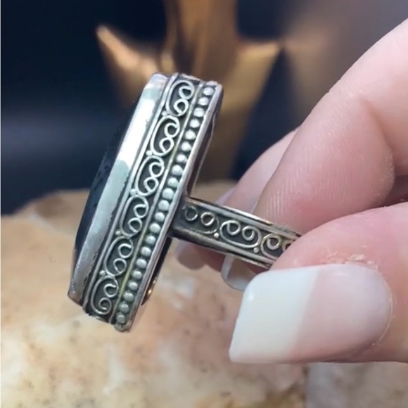 Moss Agate Silver 925 Statement Ring 💍 - Picture 7 of 8